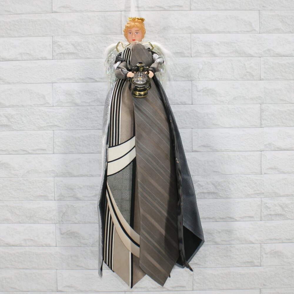 UPCYCLED Angel Necktie Wall Art Tree Topper Christmas Home Decor Grey